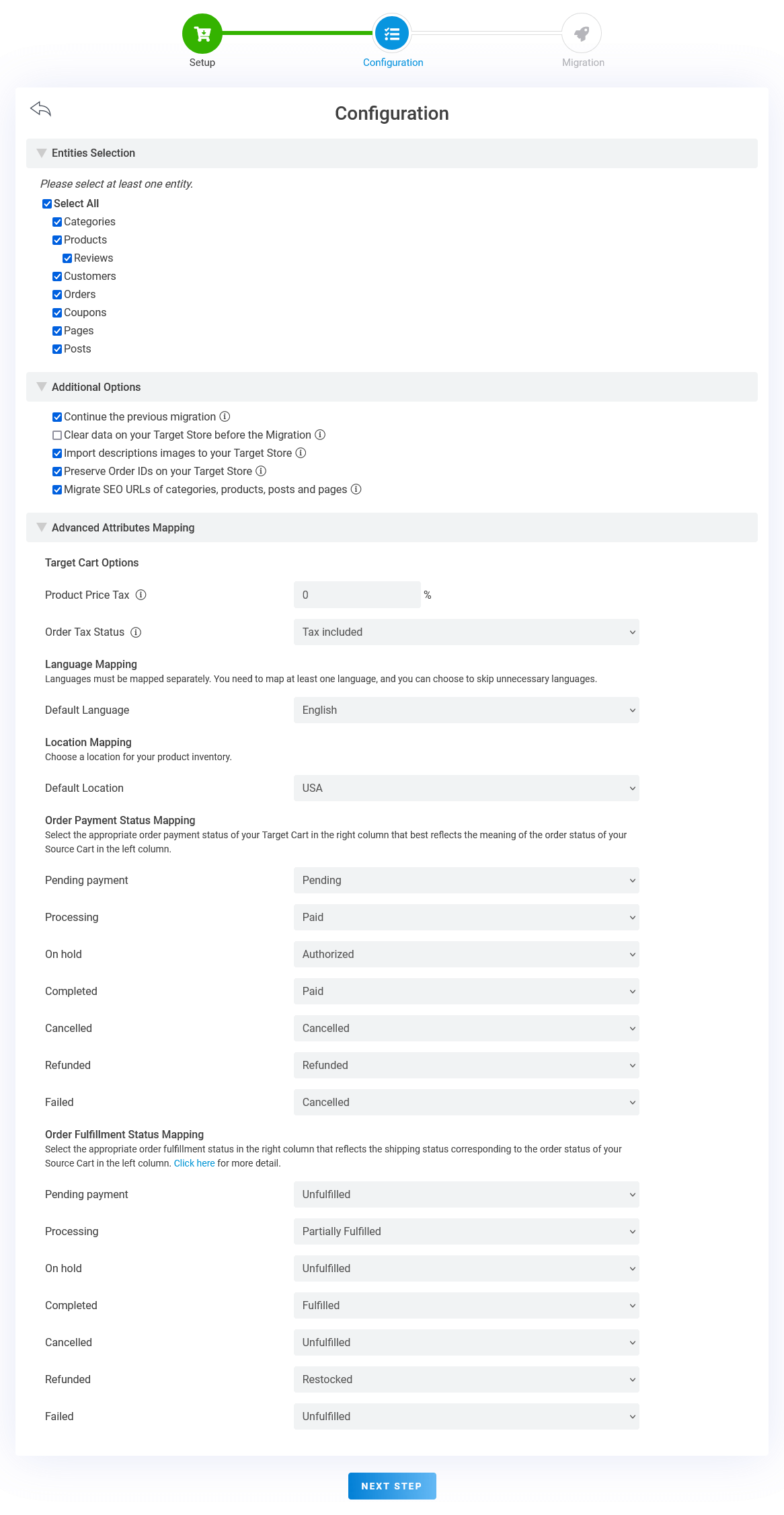 Configure the Migration