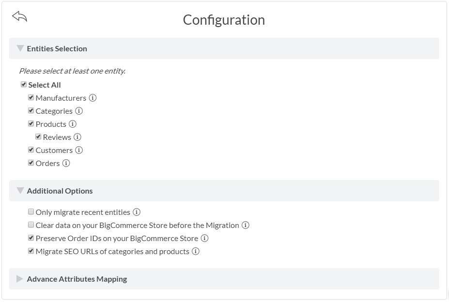 Bigcommerce Migration App Configuration