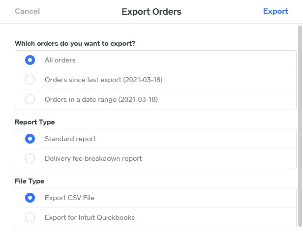 Weebly Export Orders
