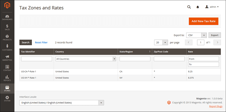 Magento tax zones