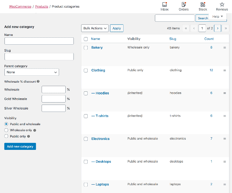 Wholesale Store Navigation