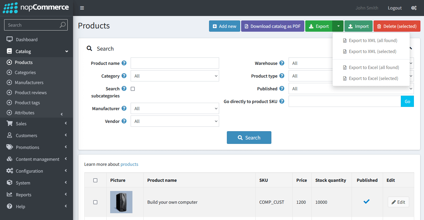 NopCommerce Product Export