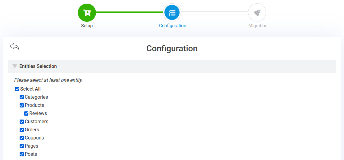 BigCommerce to Shopify - Entities Selection