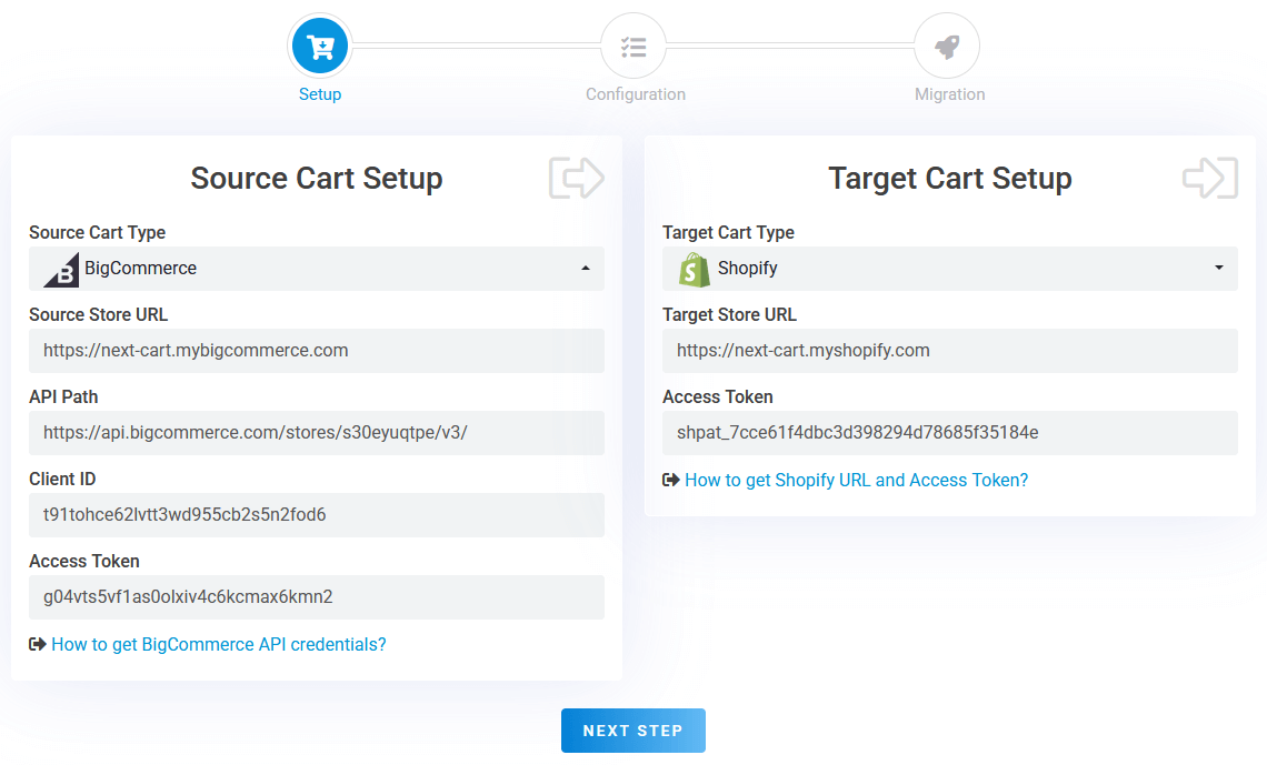 BigCommerce to Shopify - Setup Connection