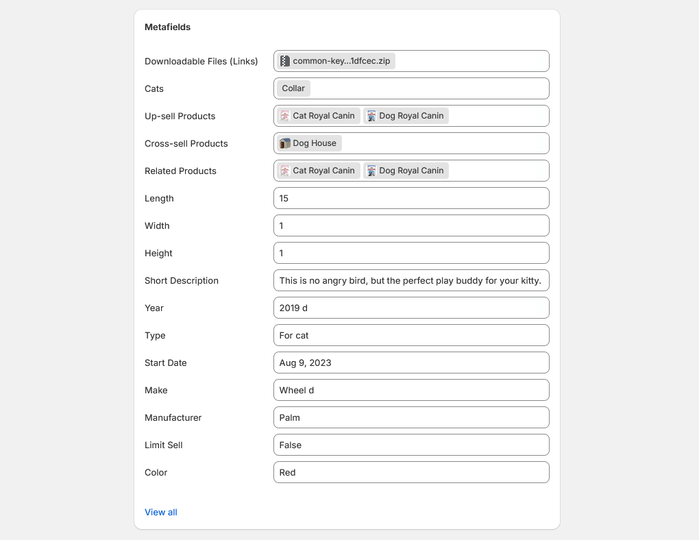 Shopify Metafield Values