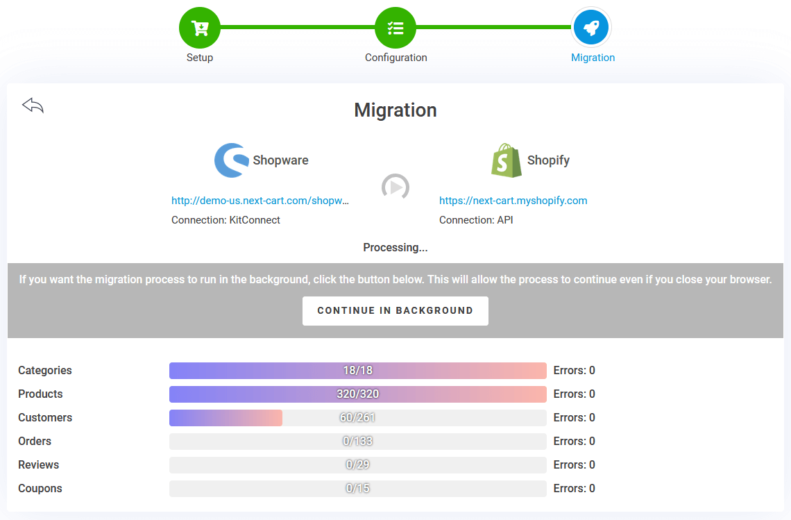 Shopware to Shopify - Migration Processing