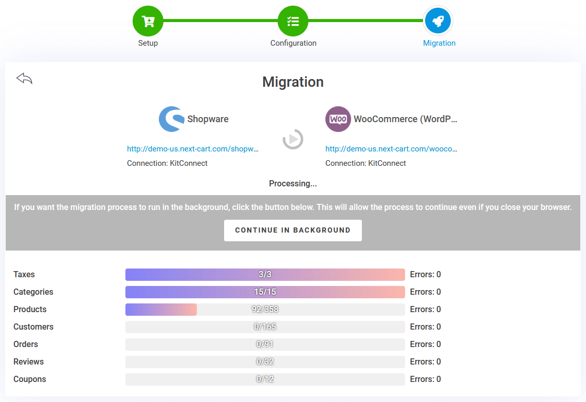 Shopware to WooCommerce - Migration Processing