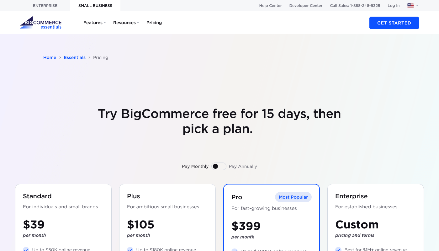 BigCommerce Essentials Pricing