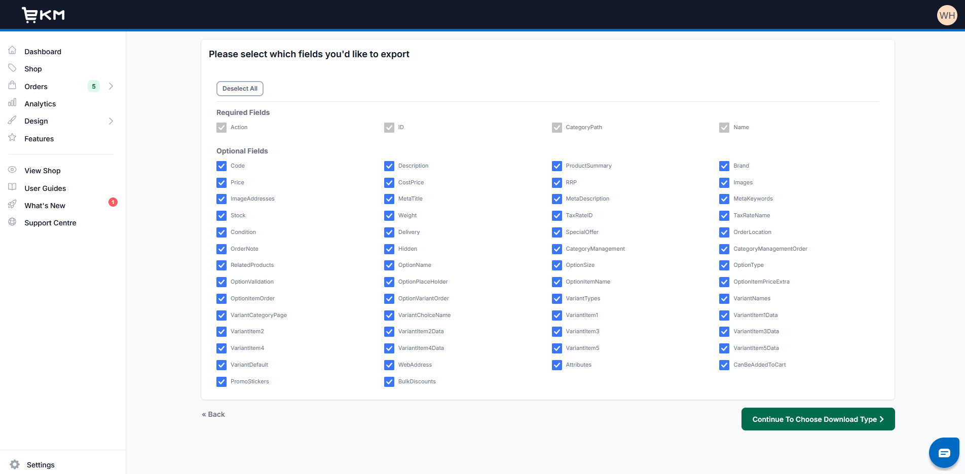 EKM Export - Product Fields