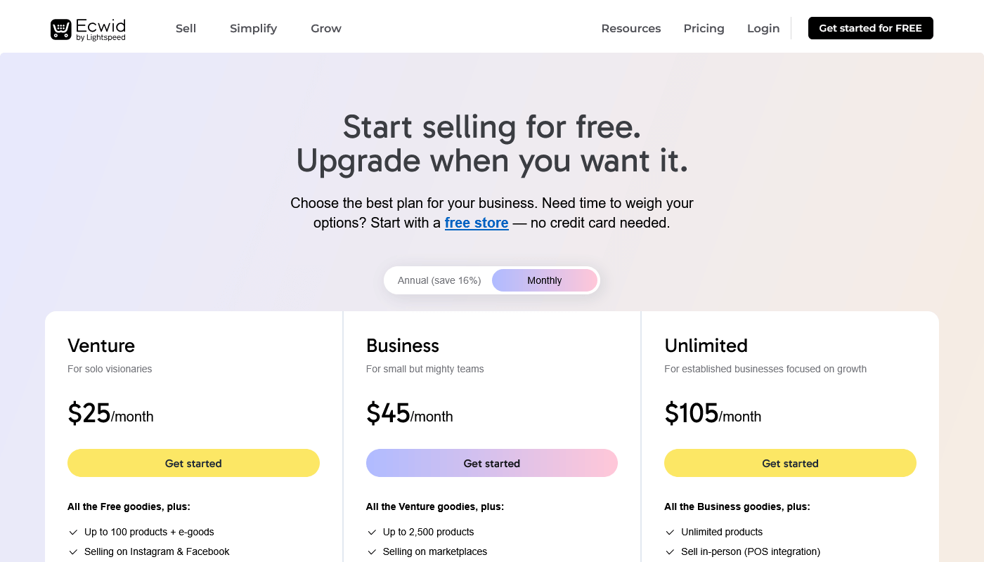 Ecwid Pricing