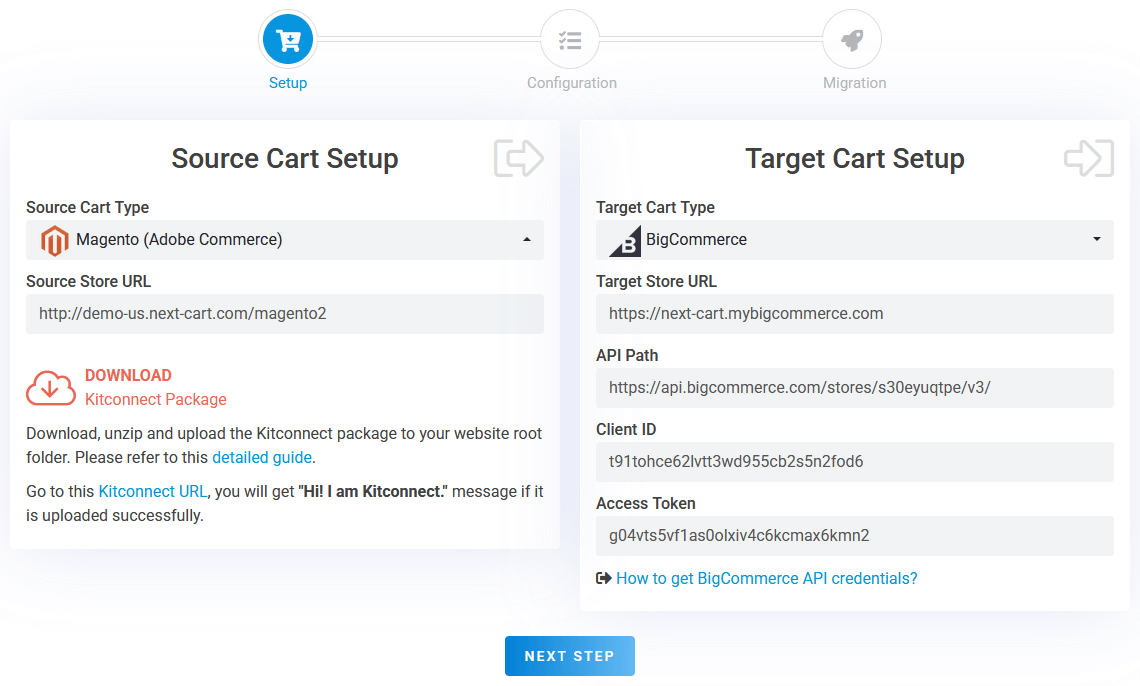 Magento to BigCommerce - Setup Connection