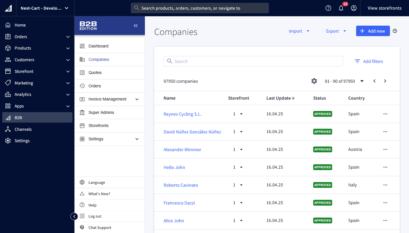 BigCommerce B2B Edition - Control Panel