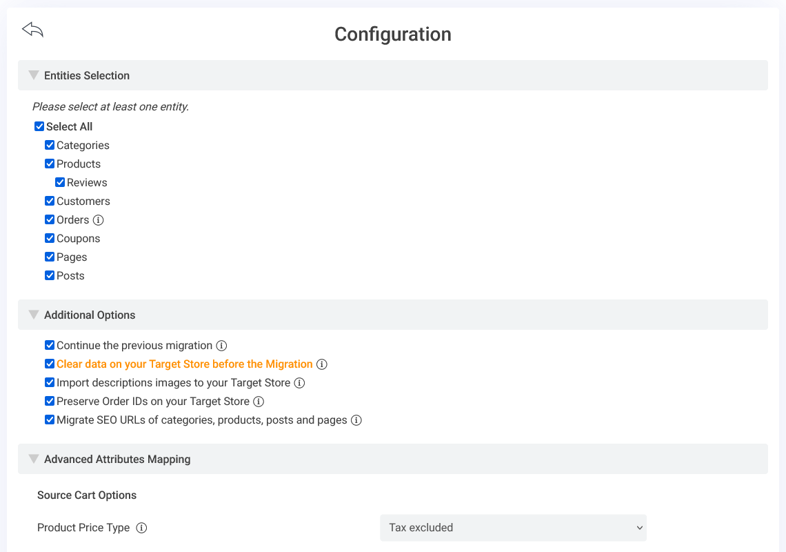 PrestaShop to Shopify - Configuration