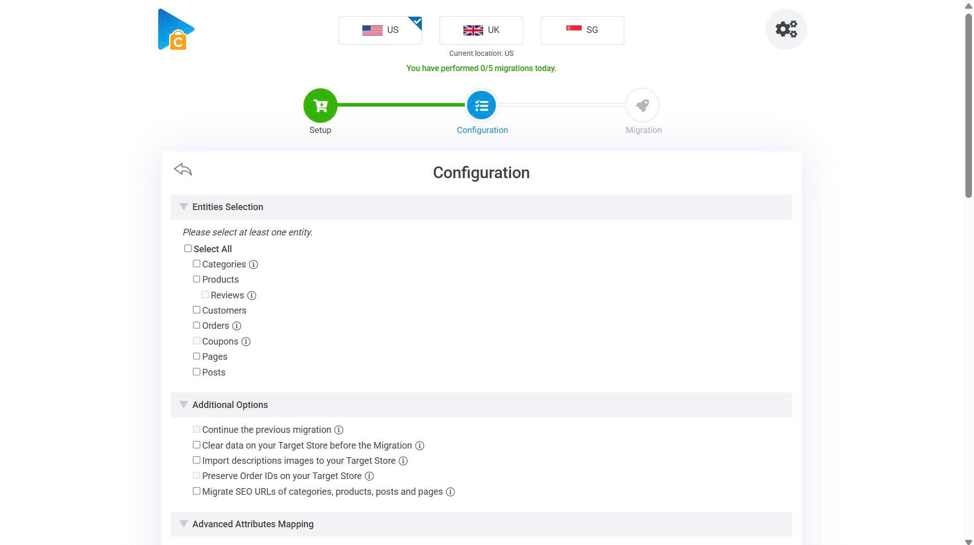 Configuration when migrating online store at Next-Cart