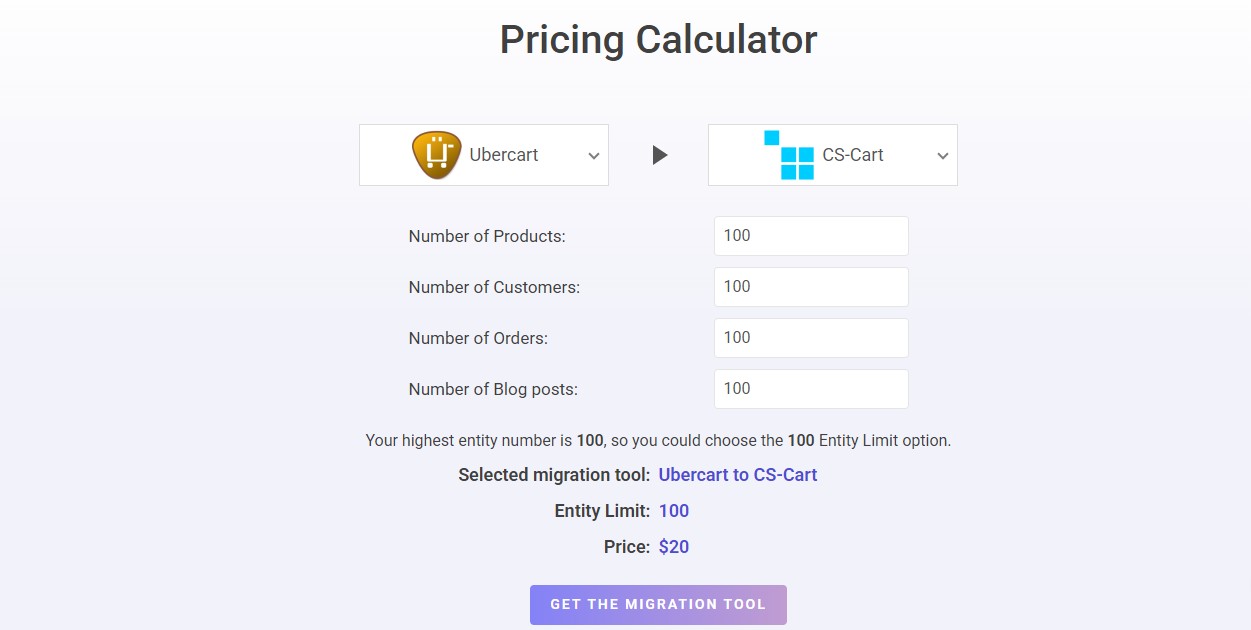 Online store migration price at Next-Cart